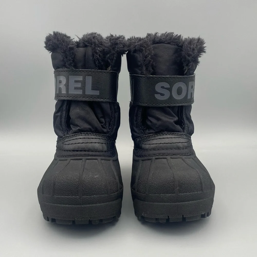 Sorel Kids Black Winter Boots with Cream Bear Accent